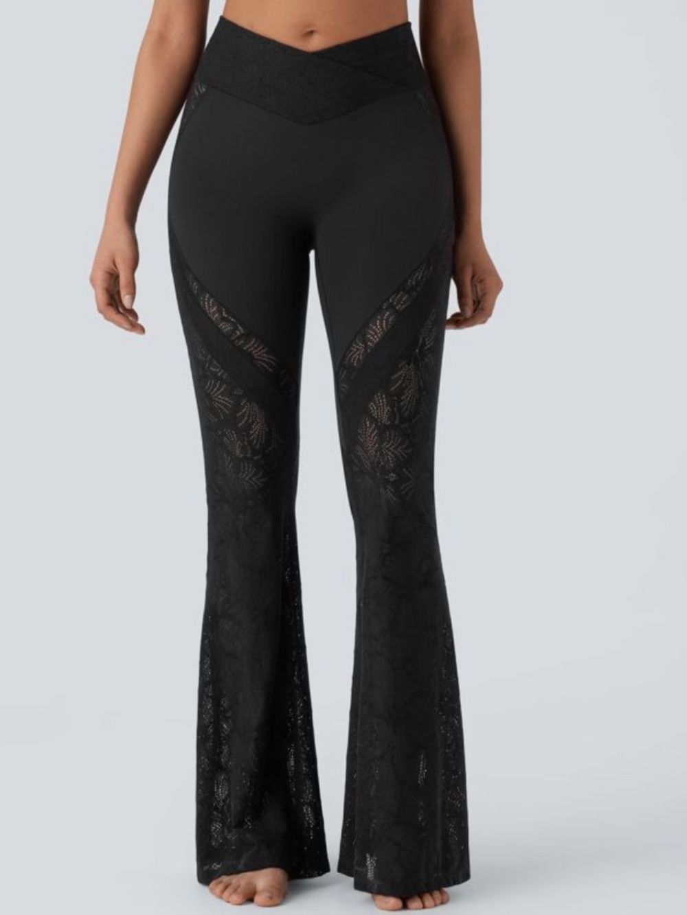 HALARA Black High-Waist Lace Flare Leggings - Picture 3 of 7